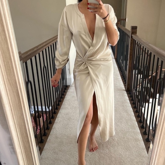 Zara Other - Zara Cream Satin Robe with Tie Waist